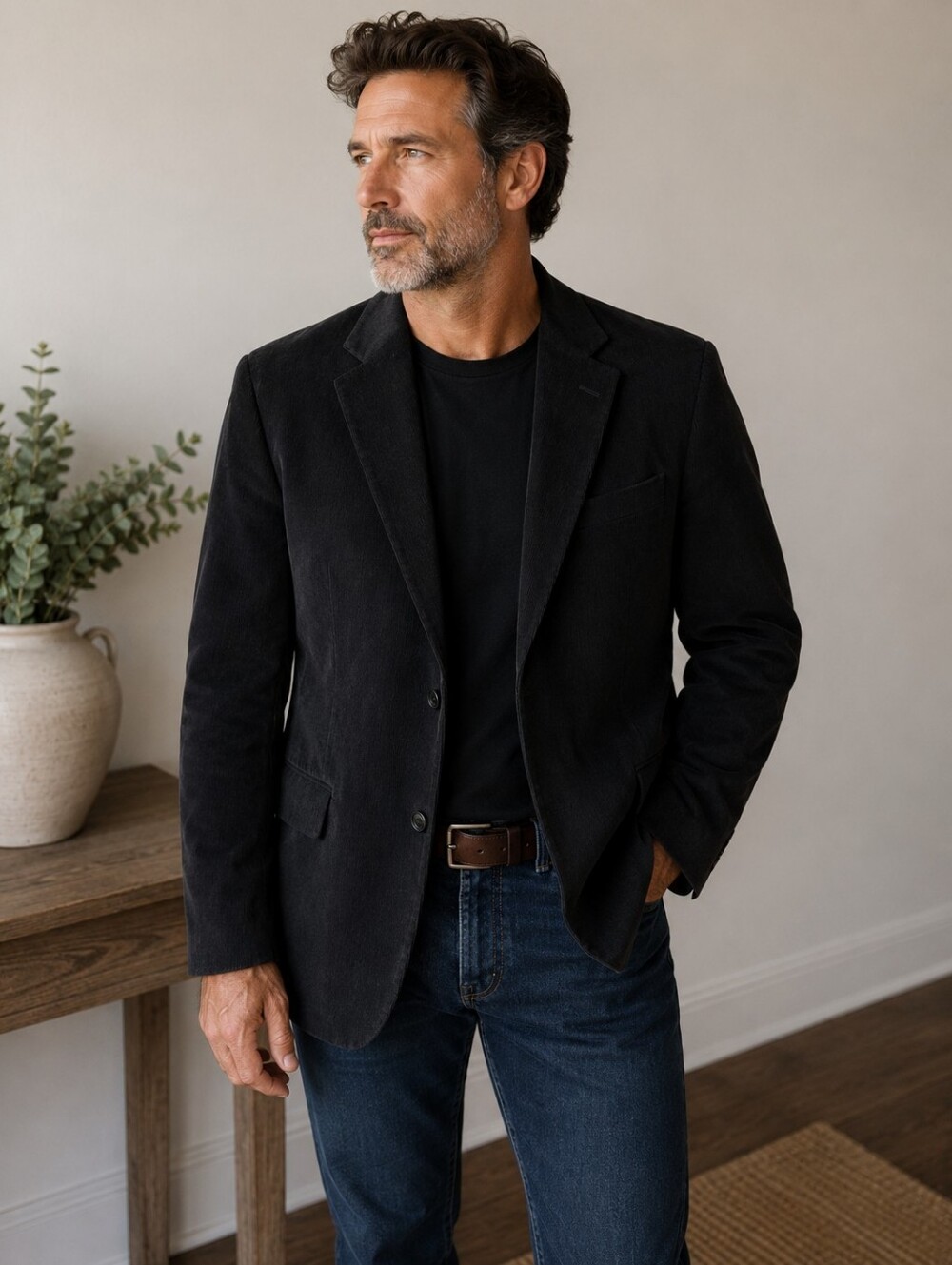 Stafford Black Corduroy Sport Coat Blazer